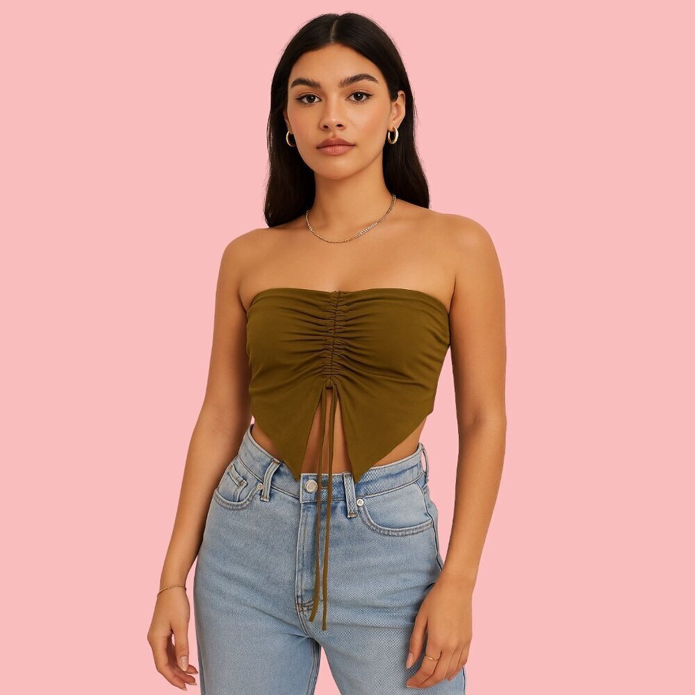 Windsor Brown Ruched Handkerchief Tube Top - Size S